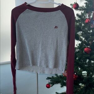 Aeropostale Burgundy and Gray Long Sleeve Tee